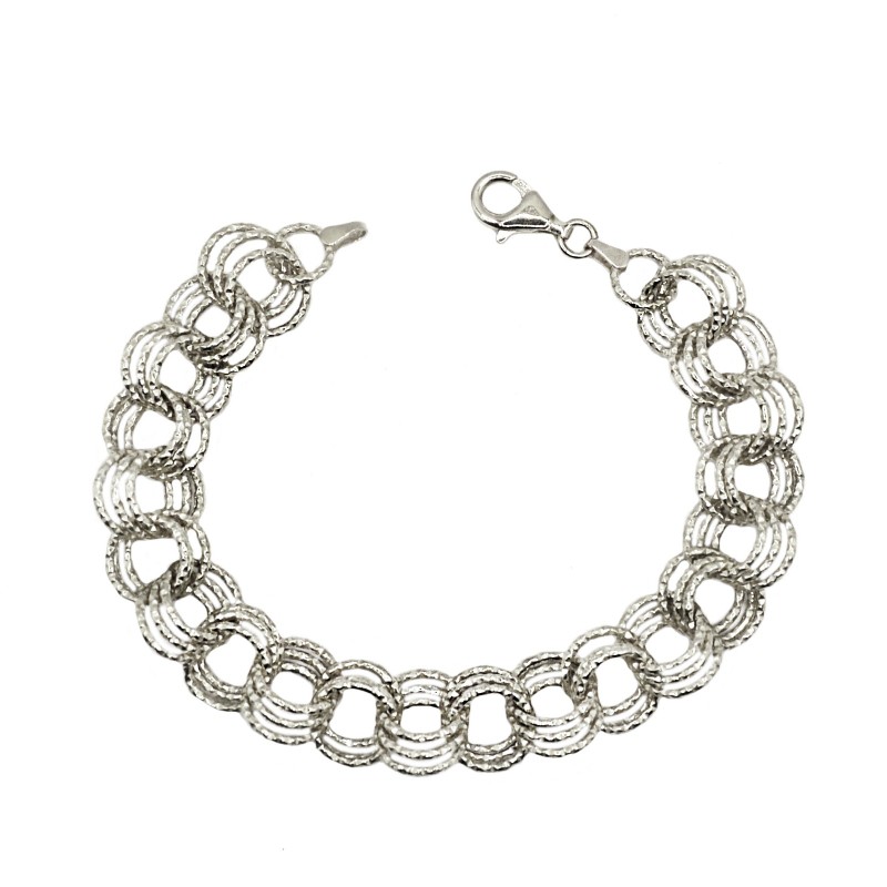 Bracciale catena maglia tonda diamantata placcato oro bianco in argento 925