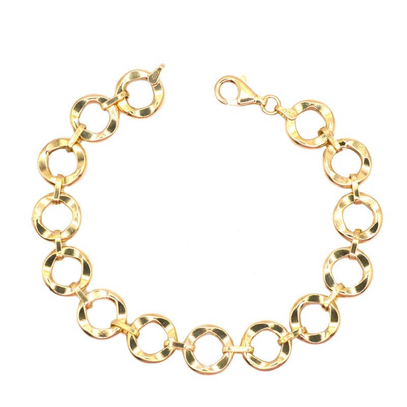 Bracciale con maglie tonde lisce placcato oro bianco in argento 925