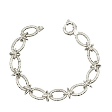 Bracciale catena ovale con X centrali placcato oro bianco in argento 925