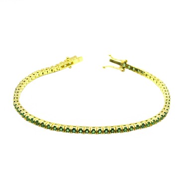 Bracciale tennis con zirconi verdi 2mm 18 cm placcato oro giallo in argento 925