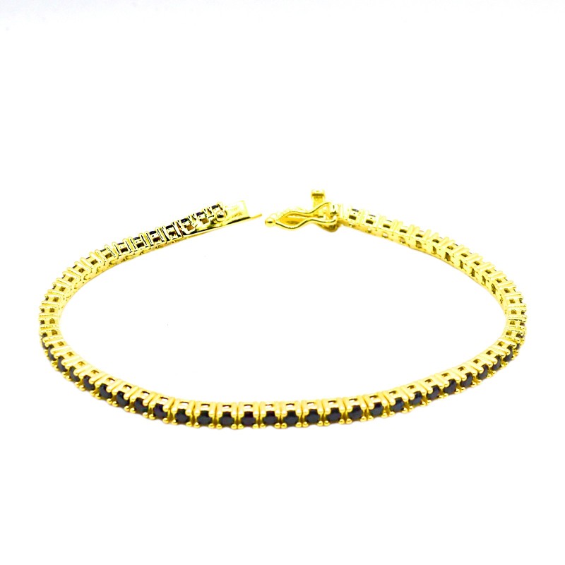 Bracciale tennis con zirconi neri 2mm 16 cm placcato oro giallo in argento 925