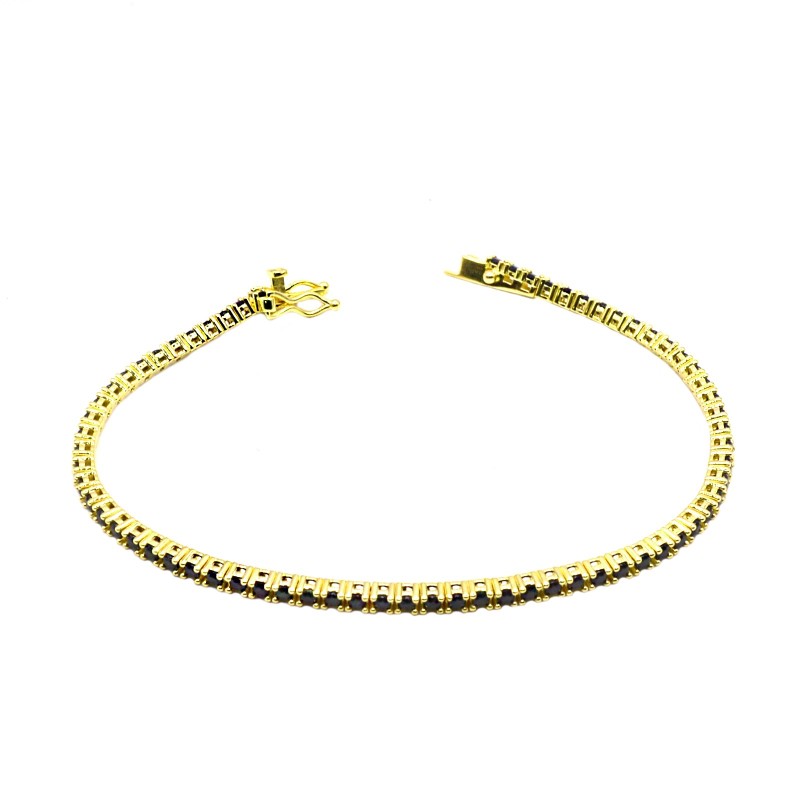 Bracciale tennis con zirconi neri 2mm 18 cm placcato oro giallo in argento 925