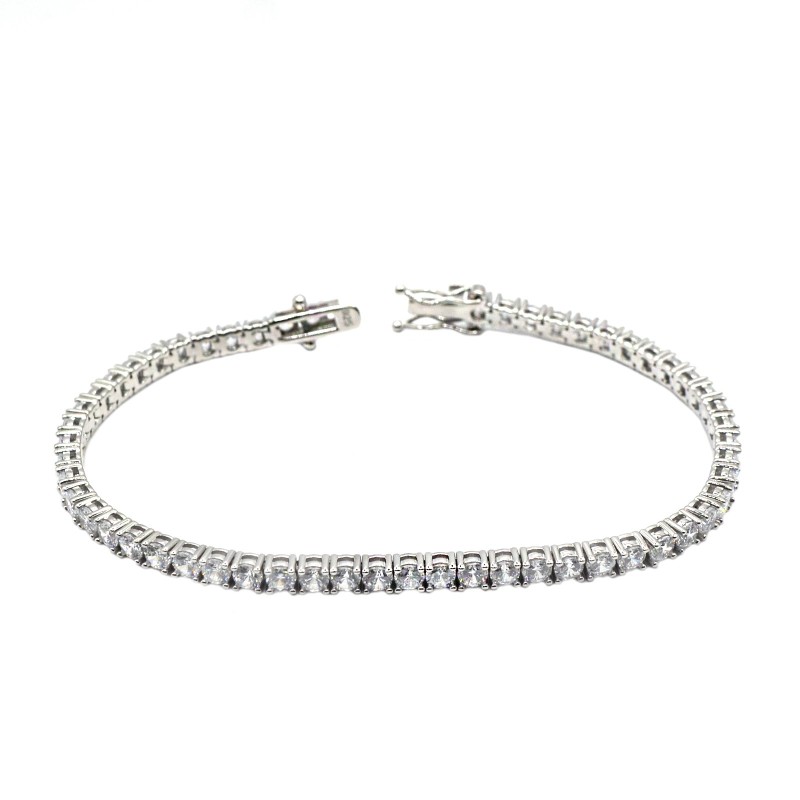 Bracciale tennis di zirconi bianchi 3 mm 18 cm placcato oro bianco in argento 925