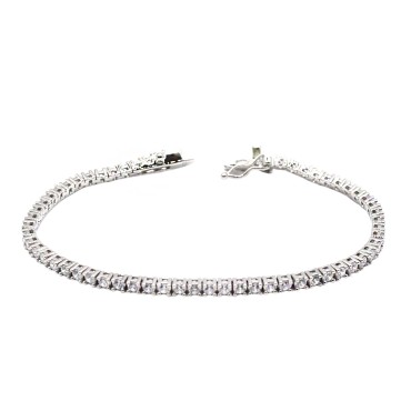 Bracciale tennis di zirconi bianchi 2 mm 18 cm placcato oro bianco in argento 925
