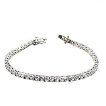 Bracciale tennis di zirconi bianchi  3mm 16 cm placcato oro bianco in argento 925