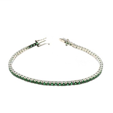 Bracciale tennis placcato oro bianco con zirconi verdi da 2 mm 18 cm in argento 925