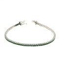Bracciale tennis placcato oro bianco con zirconi verdi da 2 mm 18 cm in argento 925