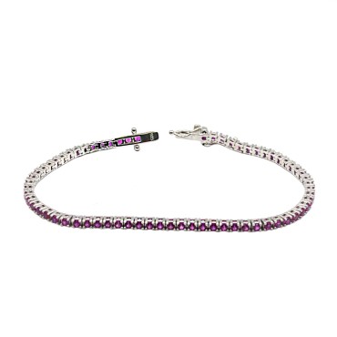 Bracciale tennis con zirconi rossi da 2 mm 18 cm placcato oro bianco in argento 925