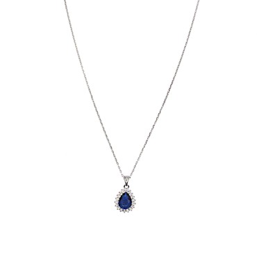 Collana forzatina con pendente a goccia blu in cornice di zirconi bianchi placcato oro bianco ina argento 925
