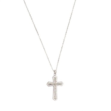 Collana forzatina con pendente croce semi zirconata bianca placcato oro bianco ina argento 925