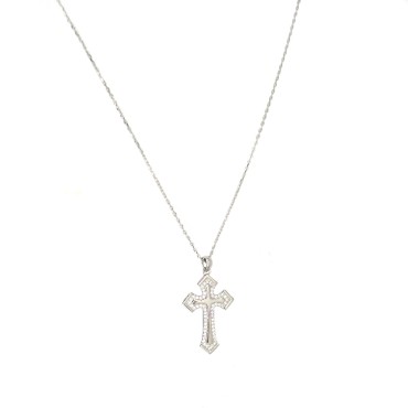 Collana forzatina con pendente croce semi zirconata bianca placcato oro bianco ina argento 925