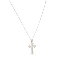 Collana forzatina con pendente croce semi zirconata bianca placcato oro bianco ina argento 925