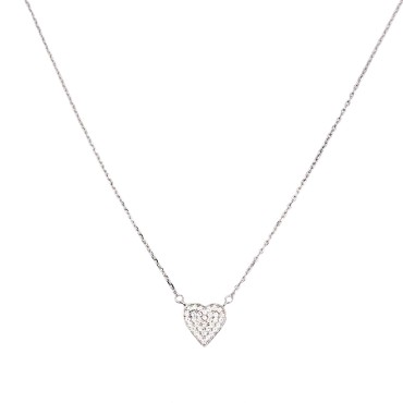 Collana maglia forzatina con centrale cuore a pavè di zirconi bianchi placcata oro bianco in argento 925