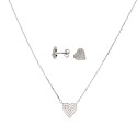 Completo collana e coppia di orecchini a cuore zirconati bianchi placcato oro bianco in argento925