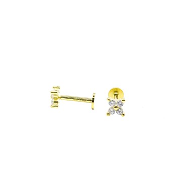 Orecchini piercing con fiore a 4 petali con zirconi bianchi placcato oro bianco in argento 925
