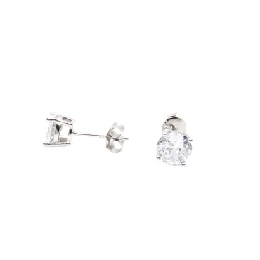 Orecchini punto luce con zircone bianco da 7 mm placcati oro bianco in argento 925