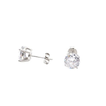 Orecchini punto luce con zircone bianco da 8 mm placcati oro bianco in argento 925