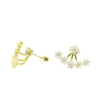 Orecchini con fiore centrale e fiori a ventaglio zirconati bianchi placcato oro giallo in argento 925