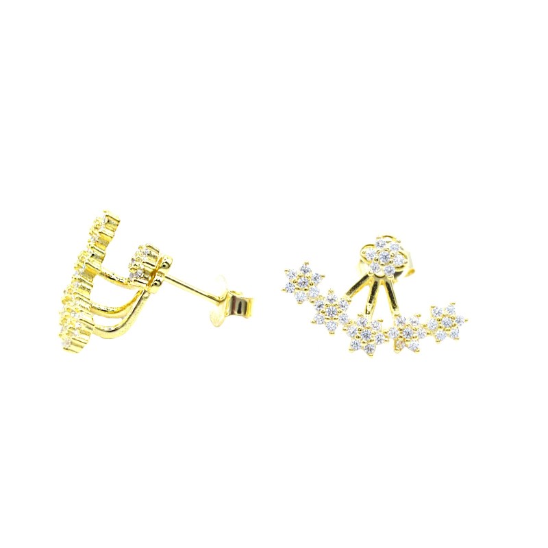 Orecchini con fiore centrale e fiori a ventaglio zirconati bianchi placcato oro giallo in argento 925