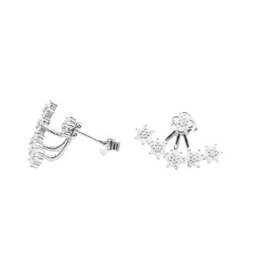 Orecchini con fiore centrale e fiori a ventaglio zirconati bianchi placcato oro bianco in argento 925