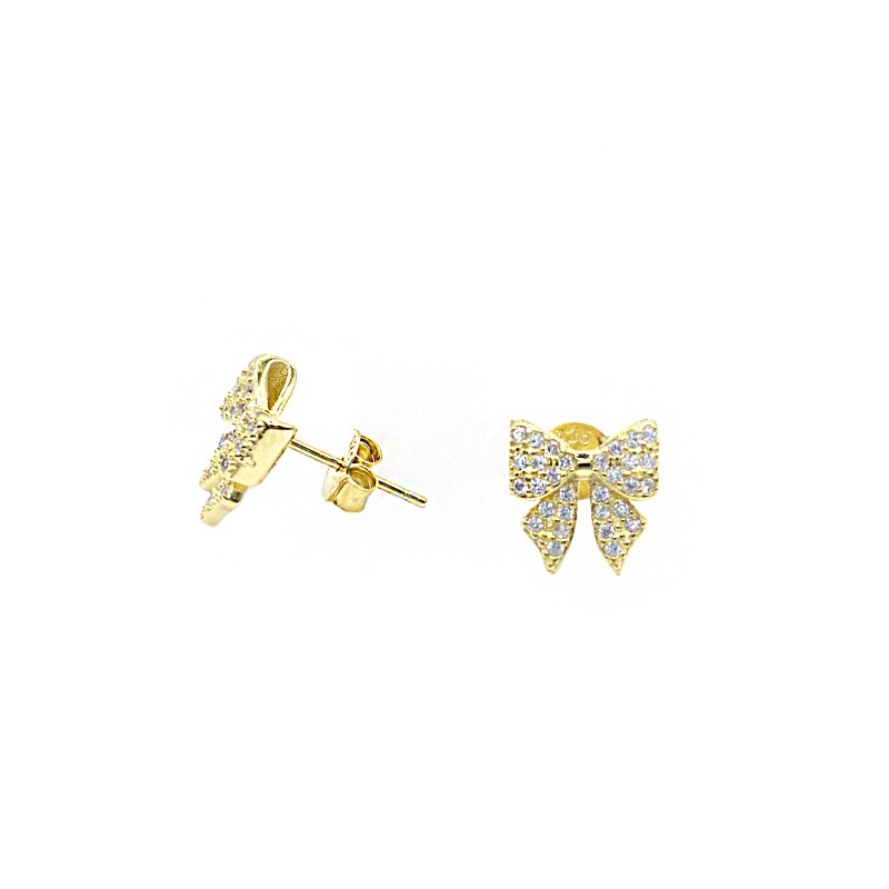 Orecchini a lobo fiocco zirconato bianco placcato oro giallo in argento 925
