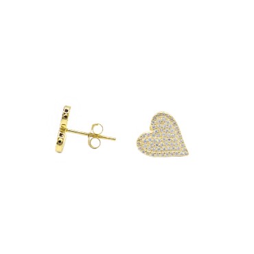 Orecchini a lobo cuore pavé di zirconi bianchi placcato oro giallo in argento 925