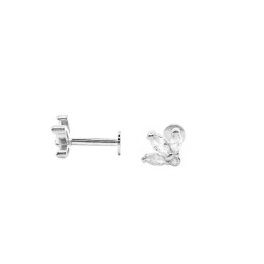 Orecchini a lobo piercing con tre spole di zirconi bianchi placcati oro bianco in argento 925