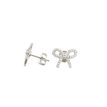 Orecchini a lobo contorno fiocco zirconato bianco con punto luce centrale placcato oro bianco in argento 925