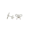 Orecchini a lobo contorno fiocco zirconato bianco con punto luce centrale placcato oro bianco in argento 925