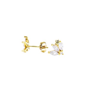 Orecchini a lobo con tre spole di zirconi bianchi placcati oro giallo in argento 925