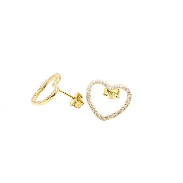 Orecchini a lobo sagoma cuore pavé di zirconi bianchi placcato oro giallo in argento 925