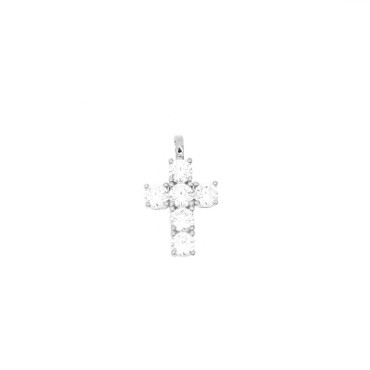 Ciondolo micro croce di zirconi bianchi con contromaglia fissa placcato oro bianco in argento 925