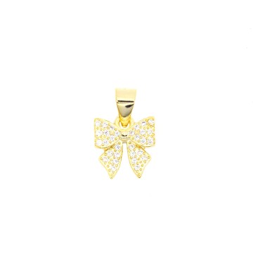Ciondolo fiocco zirconato bianco placcato oro giallo in argento 925
