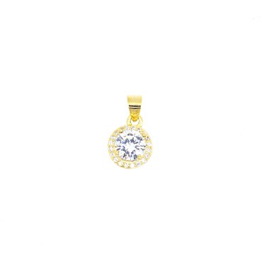Ciondolo zircone bianco tondo in cornice di zirconi bianchi placcato oro giallo in argento 925