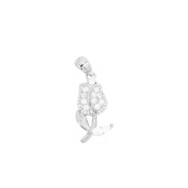 Ciondolo tulipano semi zirconato bianco placcato oro bianco in argento 925