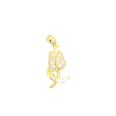 Ciondolo tulipano semi zirconato bianco placcato oro giallo in argento 925