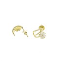 Orecchini mezzo cerchio con attacco a pressione con fiore di zirconi bianchi placcato oro giallo in argento 925