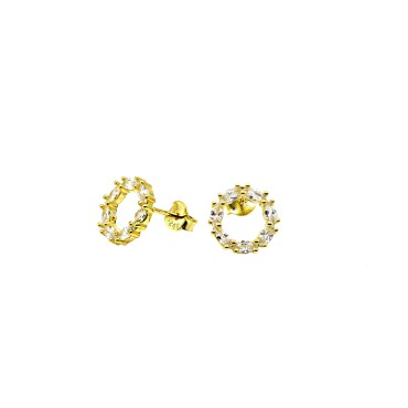 Orecchini a lobo sagoma cerchio zirconato bianco placcato oro giallo in argento 925