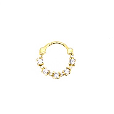 Orecchini a cerchio daith con zirconi bianchi chiusura a scattino placcati oro giallo in argento 925