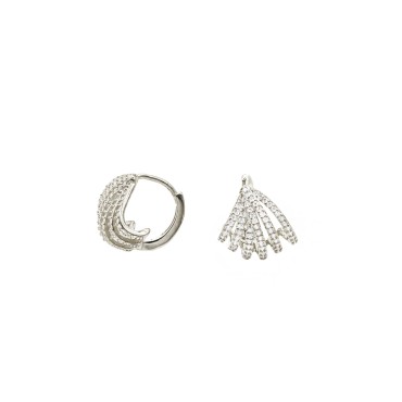 Orecchini  cerchio a conchiglia zirconato bianco placcato oro bianco in argento 925