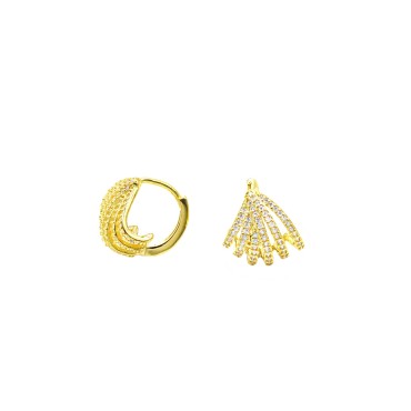 Orecchini cerchio a conchiglia zirconato bianco placcato oro giallo in argento 925