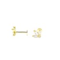 Orecchini a lobo piercing con tre spole di zirconi bianchi placcati oro giallo in argento 925