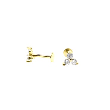 Orecchini piercing con fiore a 3 petali con zirconi bianchi placcato oro bianco in argento 925