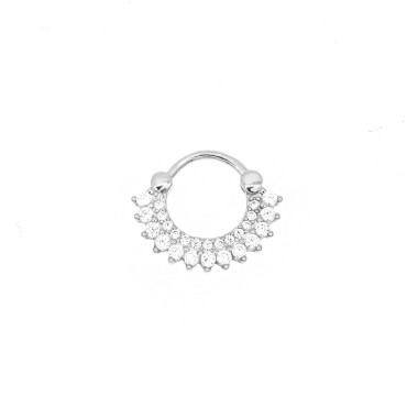 Orecchini a cerchio daith merletto con zirconi bianchi chiusura a scattino placcati oro bianco in argento 925