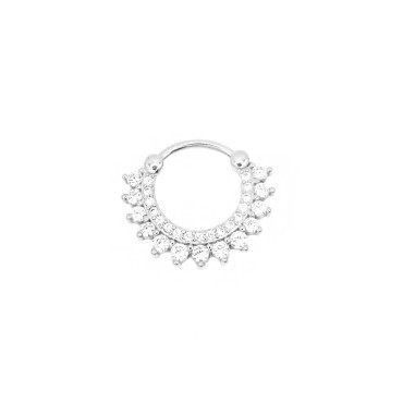 Orecchini a cerchio daith merletto con zirconi bianchi chiusura a scattino placcati oro bianco in argento 925