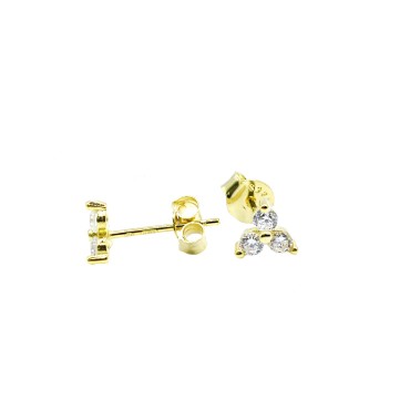 Orecchini con fiore a 3 petali con zirconi bianchi placcato oro giallo in argento 925