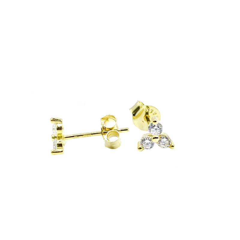 Orecchini con fiore a 3 petali con zirconi bianchi placcato oro giallo in argento 925