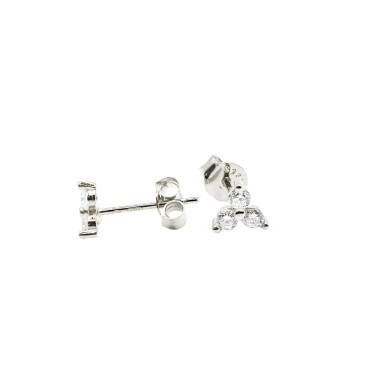 Orecchini con fiore a 3 petali con zirconi bianchi placcato oro bianco in argento 925
