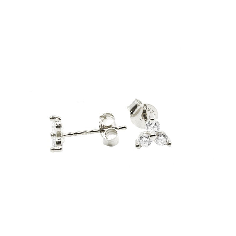 Orecchini con fiore a 3 petali con zirconi bianchi placcato oro bianco in argento 925