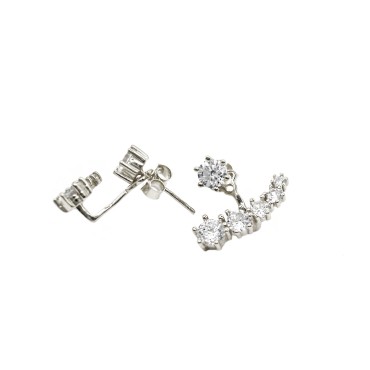 Orecchini con punto luce centrale e a ventaglio a gradazione zirconati bianchi placcato oro bianco in argento 925